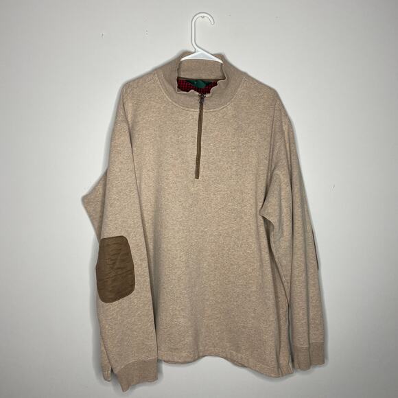 Woolrich Mens Sweater XXL Biege 1/4 Zip Pullover Fleece Lined Elbow Pads Preppy - Picture 1 of 6
